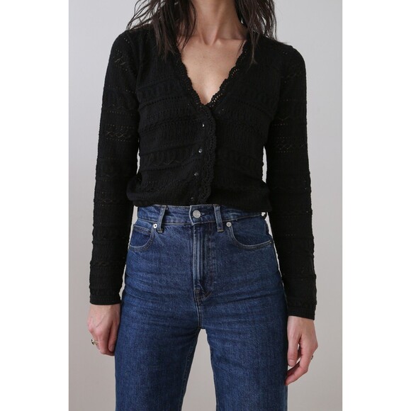 LA MAILLE SEZANE Keyla Black Cardigan Sz Sm Crochet Knit EUC 100% Organic Cotton - Picture 5 of 16